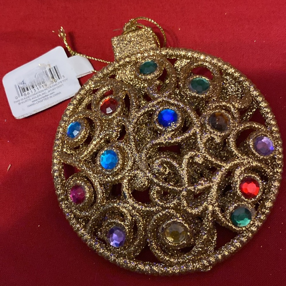 Vintage Kurt Adler Gold Ornament with Colorful Gems - Picture 3 of 8